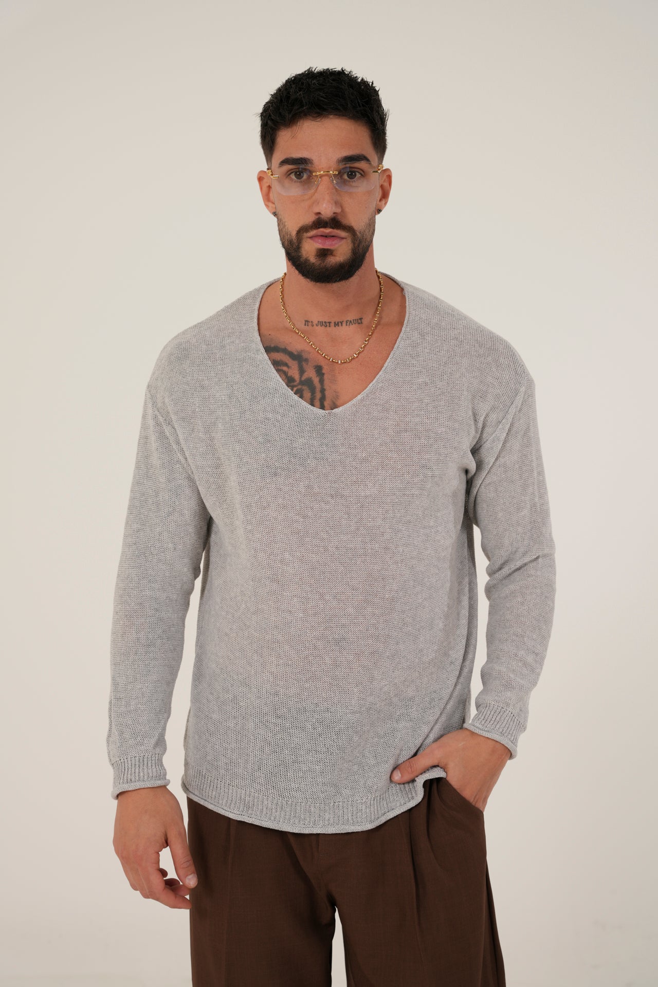 Maglione scollato grey