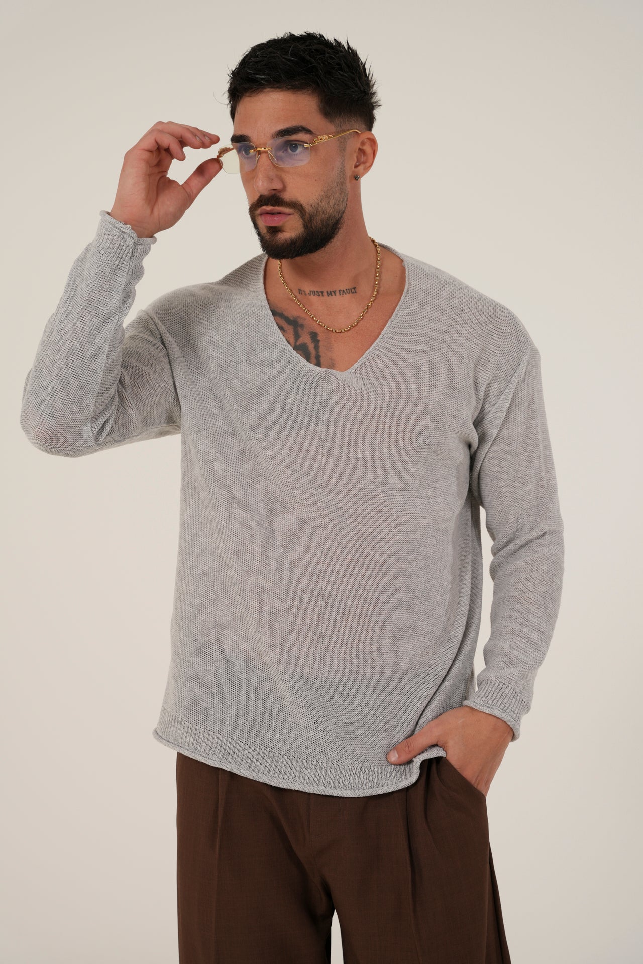 Maglione scollato grey